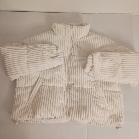 Sun Day Club Cottagecore Cream Corduroy Crop Puffer Jacket Women’s M Excellent - Picture 4 of 15